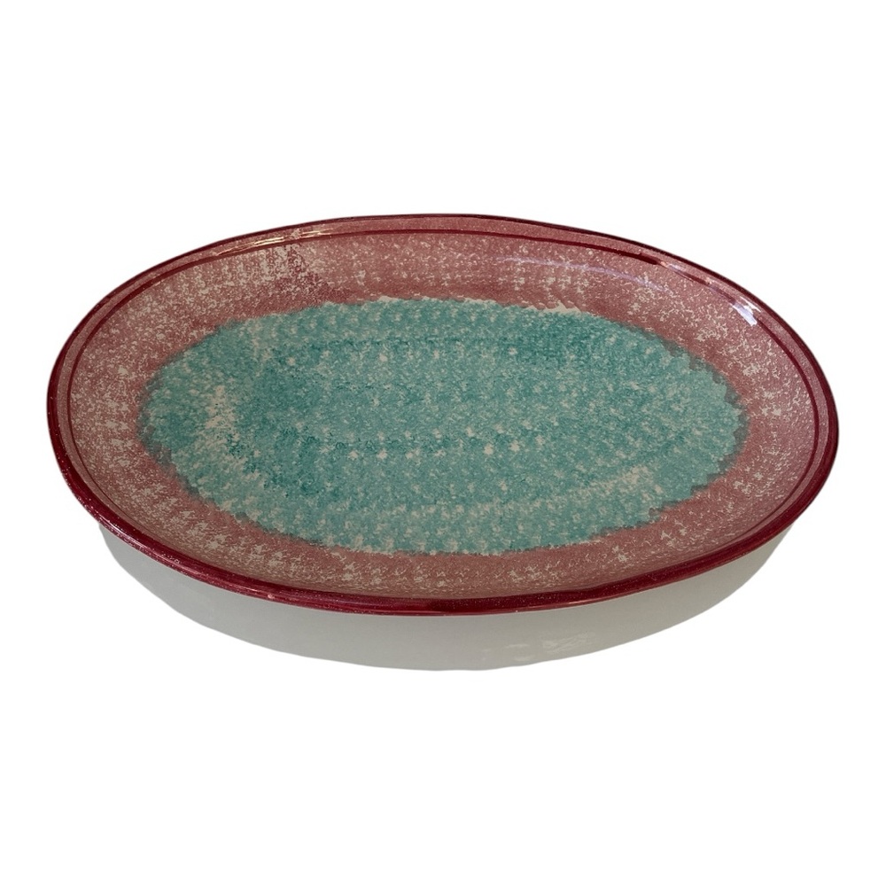 Vintage Lamas Pottery Italy Pink Blue/turquoise 18” Oblong Serving Platter